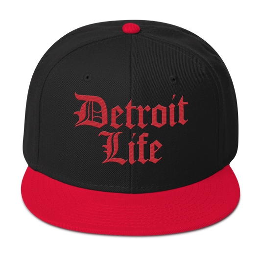 'Detroit Life' Flat Bill Snapback | 6-Panel - Red