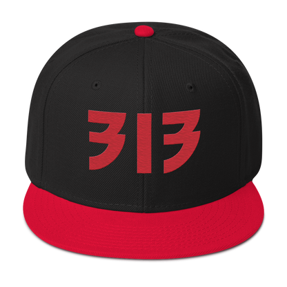 Detroit '313' Snapback (Glam Font) | 6-Panel - Red