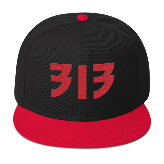 Detroit '313' Snapback (Glam Font) | 6-Panel - Red