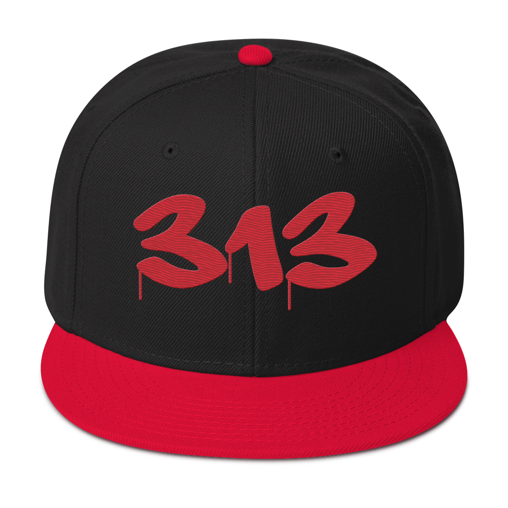 Detroit '313' Snapback (Tag Font) | 6-Panel - Red