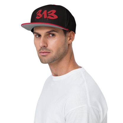 Detroit '313' Snapback (Tag Font) | 6-Panel - Red