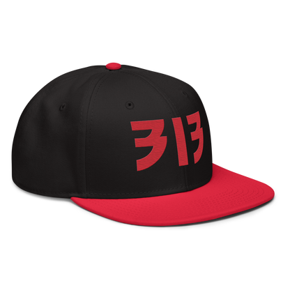 Detroit '313' Snapback (Glam Font) | 6-Panel - Red