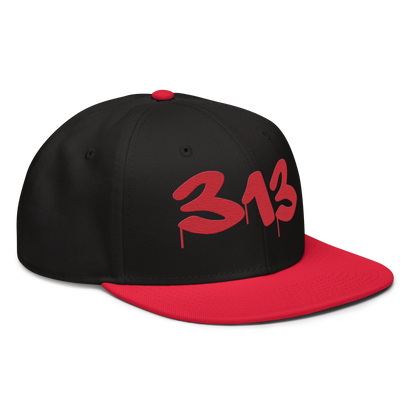 Detroit '313' Snapback (Tag Font) | 6-Panel - Red