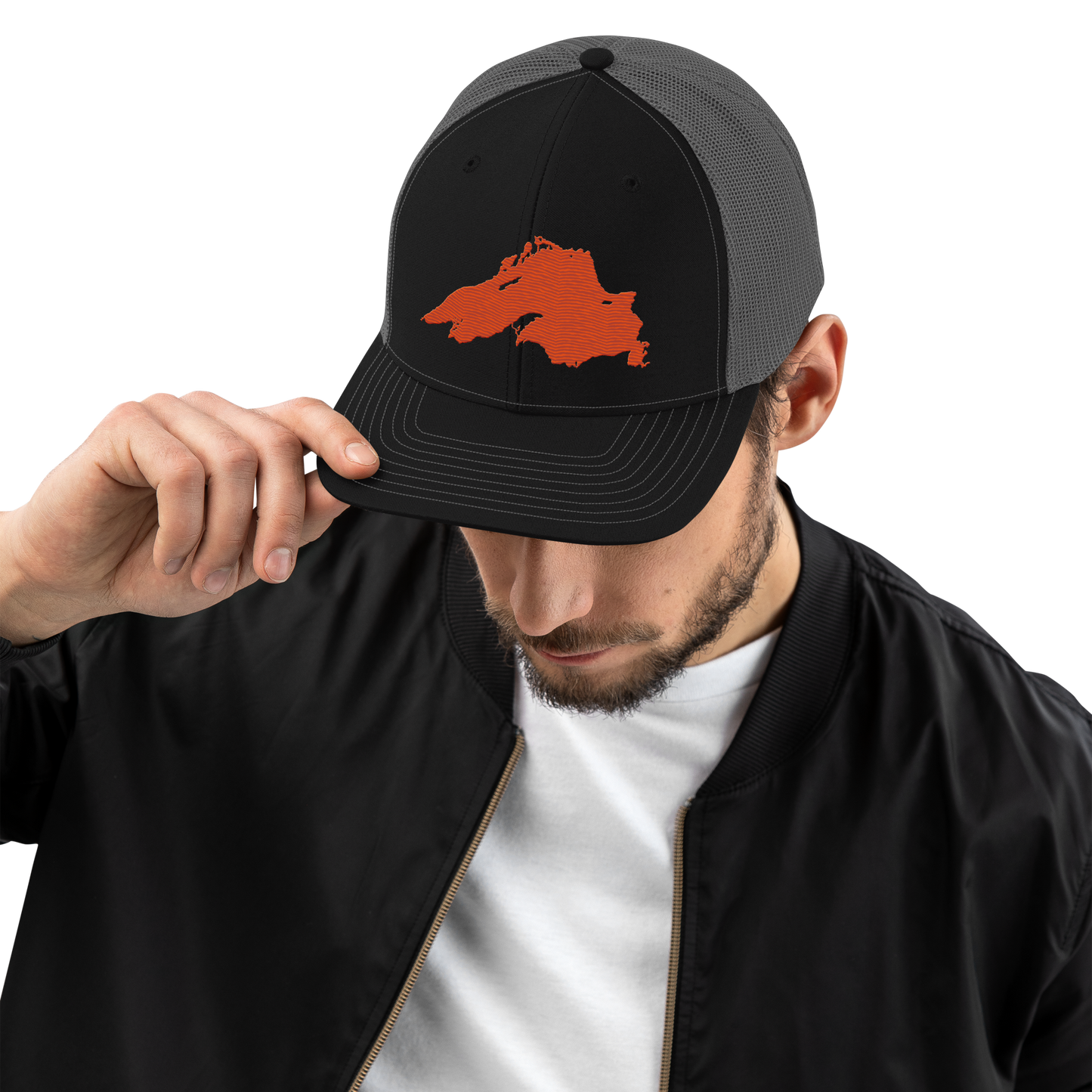 Lake Superior Vintage Trucker Hat | Maple Leaf Orange