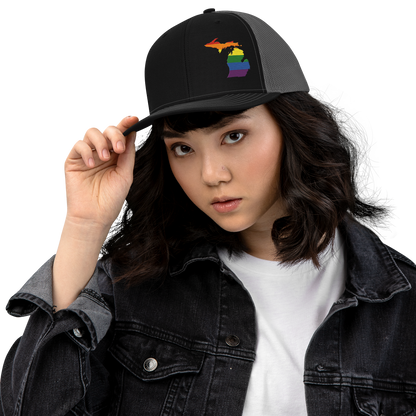 Michigan Vintage Trucker Hat | Rainbow Pride Outline