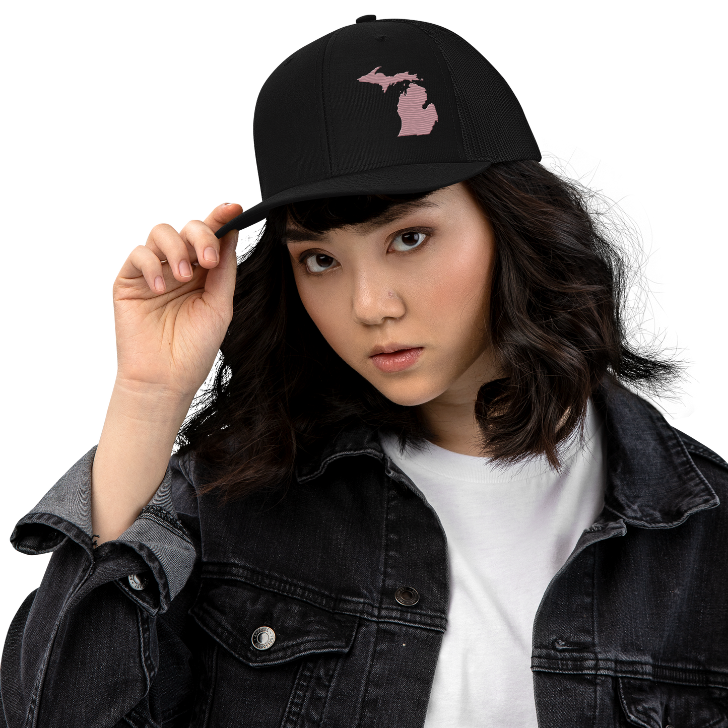 Michigan Vintage Trucker Hat | Cherry Blossom Pink Outline