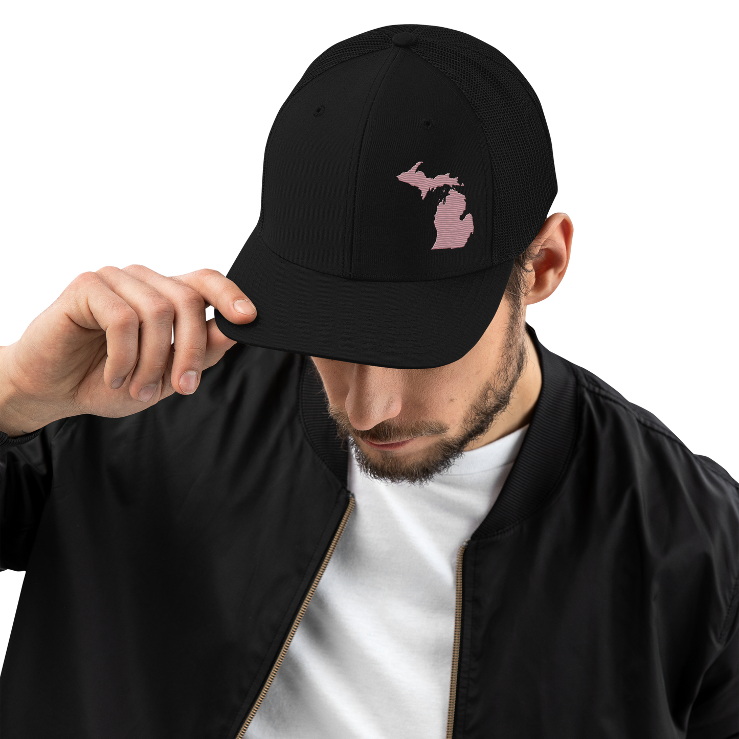 Michigan Vintage Trucker Hat | Cherry Blossom Pink Outline