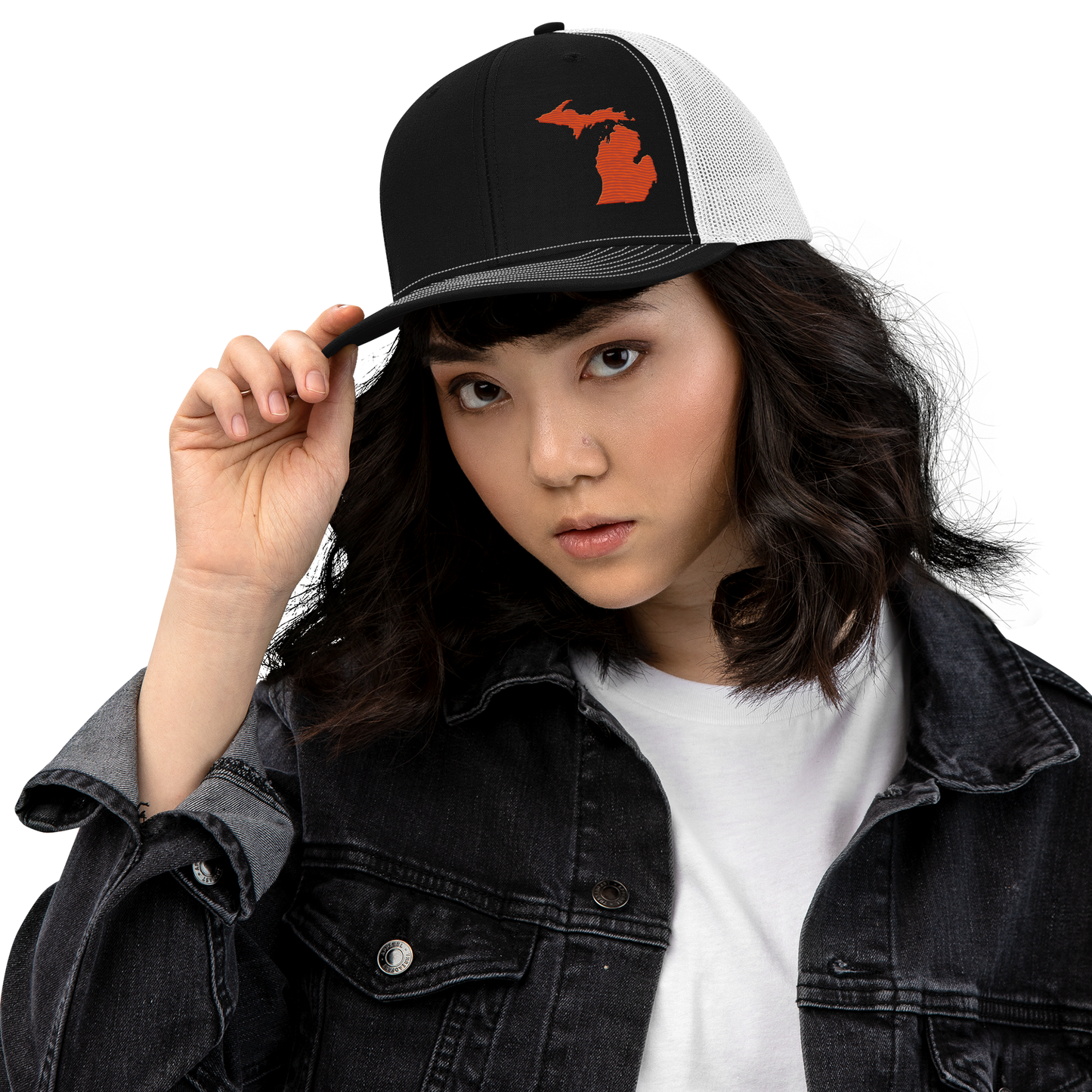 Michigan Vintage Trucker Hat | Maple Leaf Orange Outline