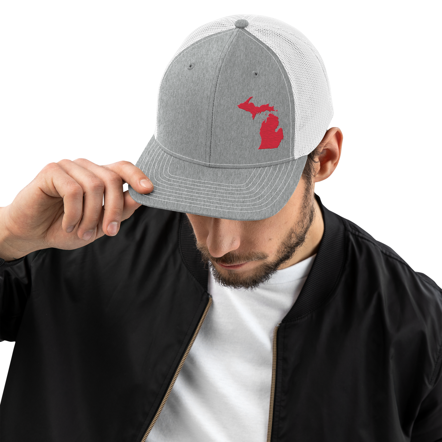 Michigan Vintage Trucker Hat | Lighthouse Red Outline