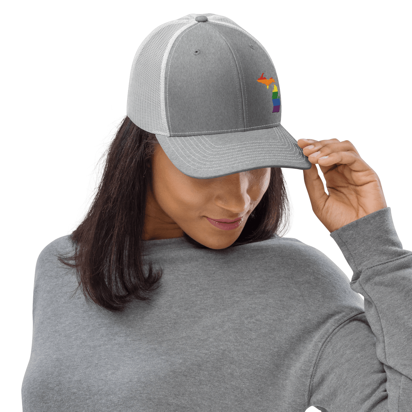 Michigan Vintage Trucker Hat | Rainbow Pride Outline