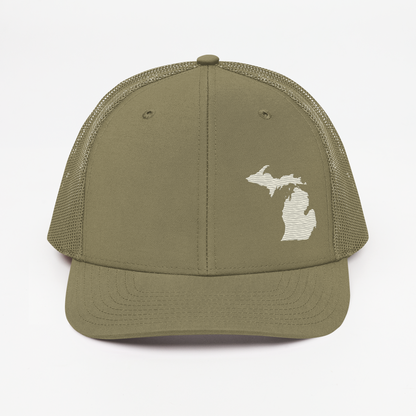 Michigan Vintage Trucker Hat | Ivory White Outline