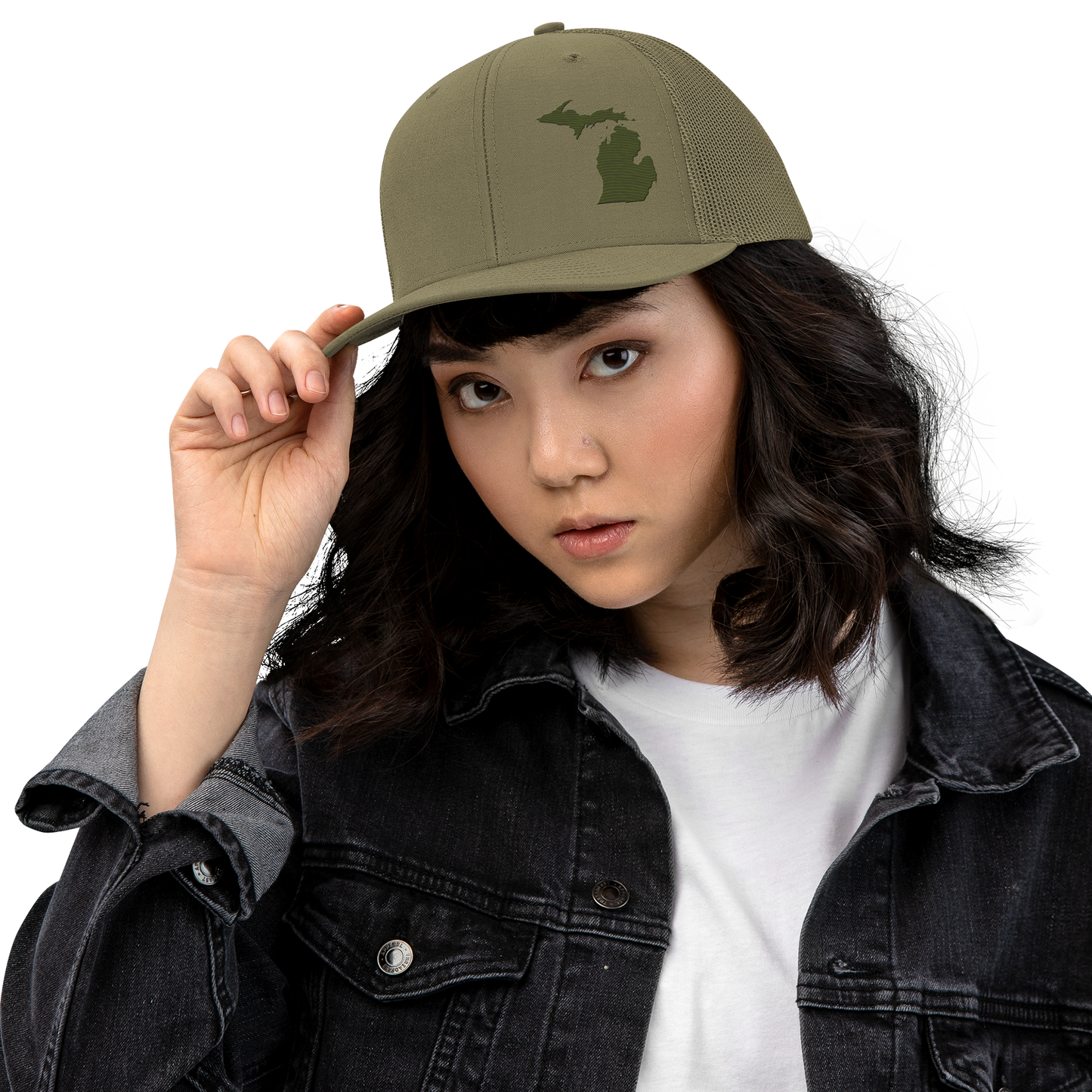 Michigan Vintage Trucker Hat | Army Green Outline