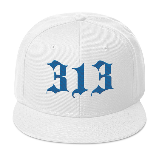 Detroit '313' Snapback (Old English Font) | 6-Panel - Azure