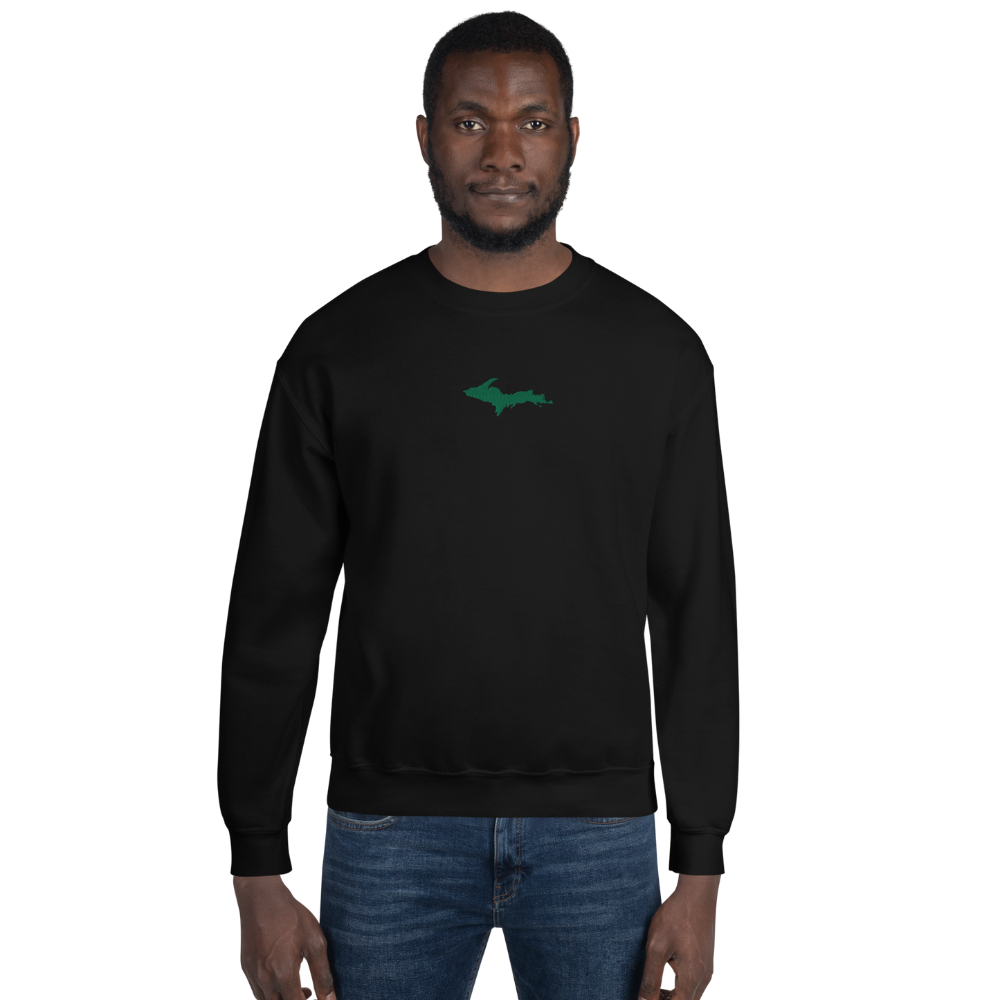 Michigan Upper Peninsula Sweatshirt (w/ Embroidered Green UP Outline) | Unisex Standard