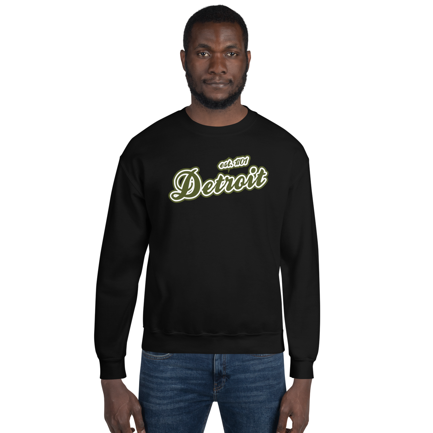 'Detroit 1701' Sweatshirt (Army Green Font) | Unisex Standard