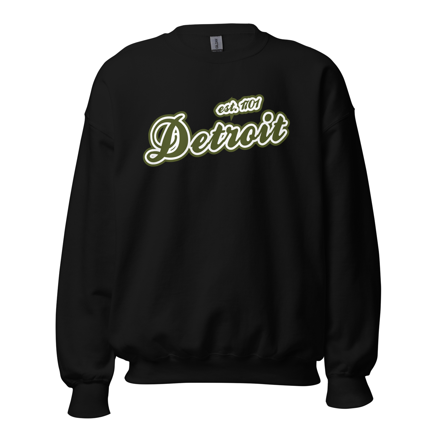 'Detroit 1701' Sweatshirt (Army Green Font) | Unisex Standard