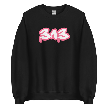 Detroit '313' Sweatshirt (Rhodochrosite Pink Tag Font) | Unisex Standard