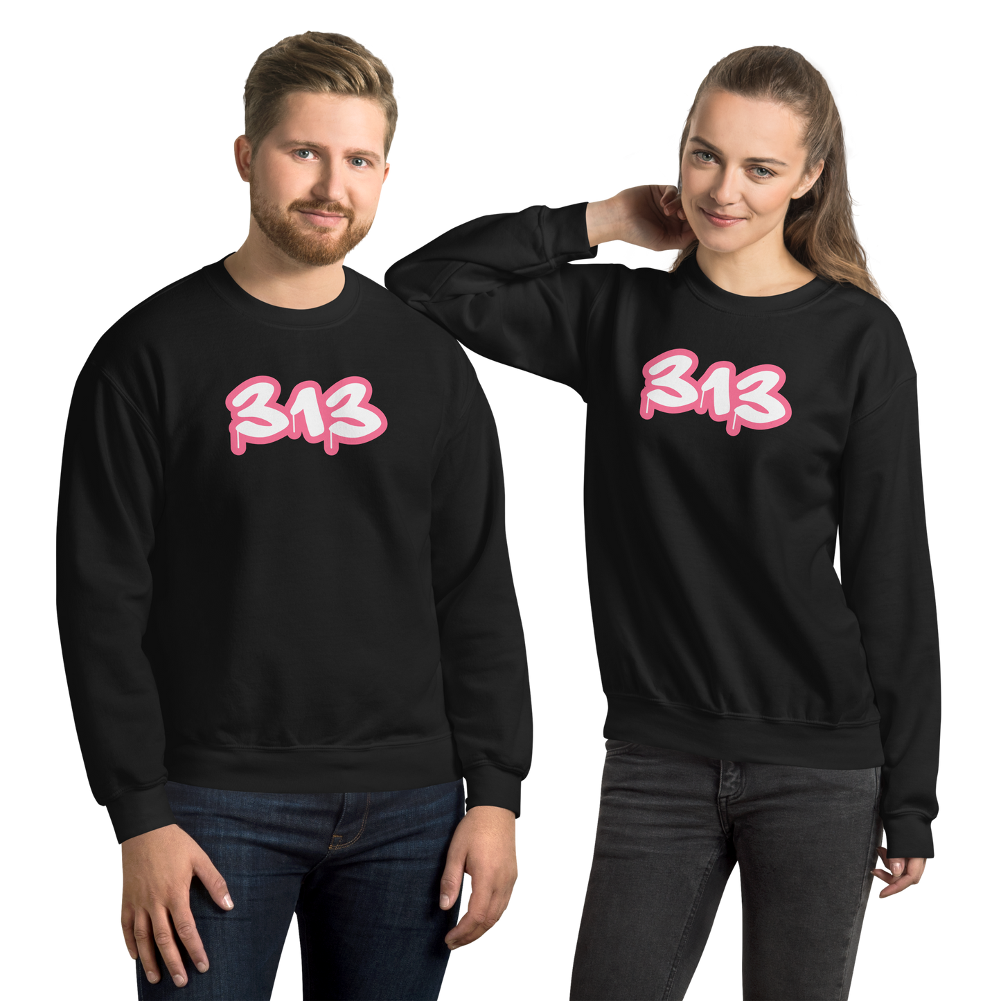 Detroit '313' Sweatshirt (Rhodochrosite Pink Tag Font) | Unisex Standard