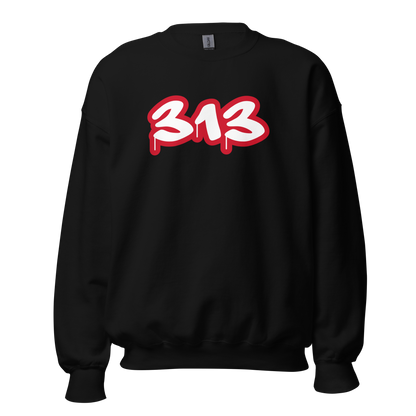 Detroit '313' Sweatshirt (Aliform Red Tag Font) | Unisex Standard