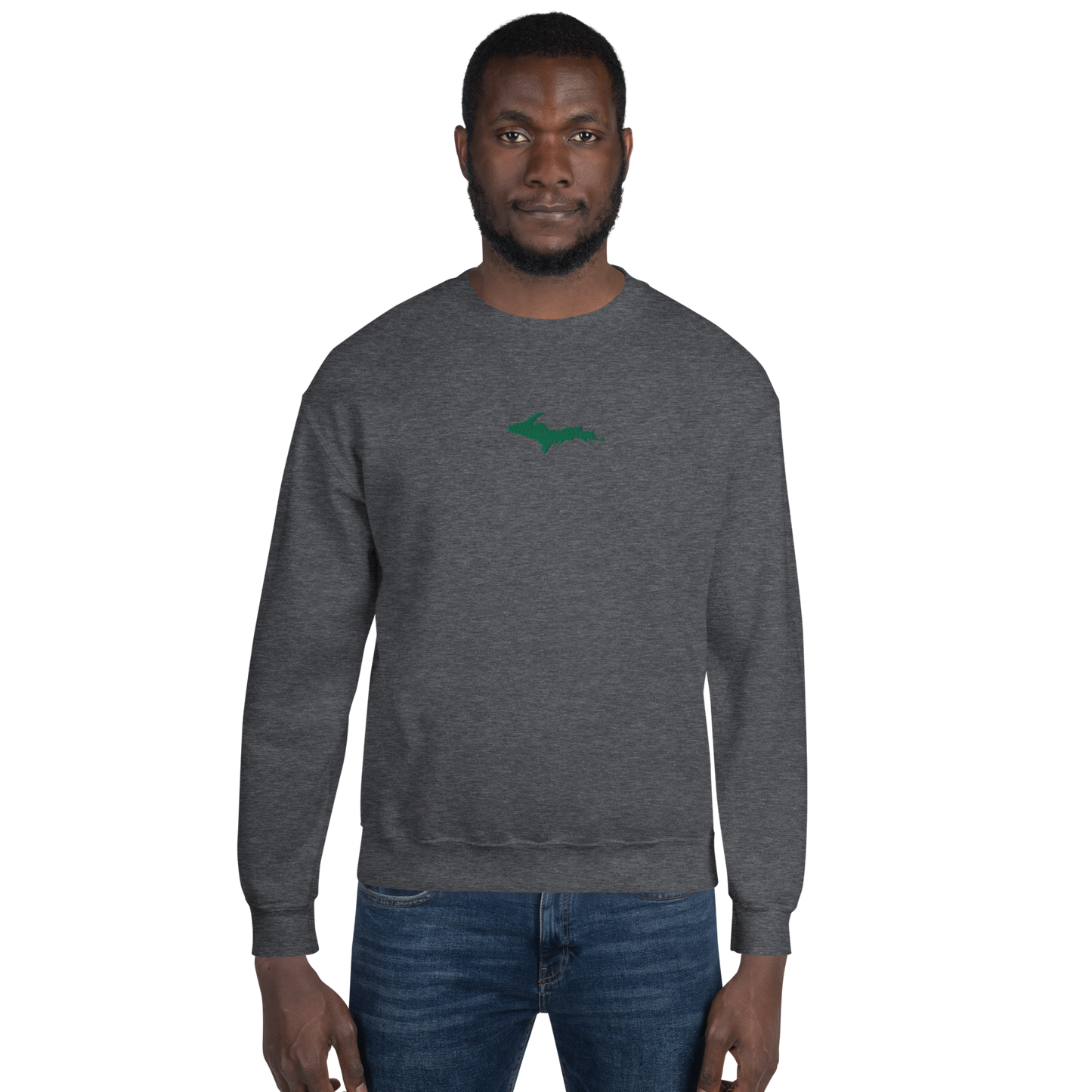 Michigan Upper Peninsula Sweatshirt (w/ Embroidered Green UP Outline) | Unisex Standard