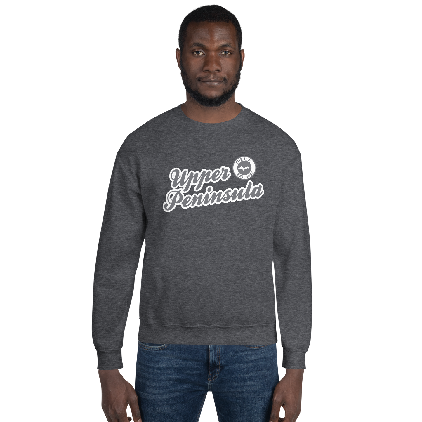 'Upper Peninsula EST. 1837' Sweatshirt (Iron Ore Grey Script Font) | Unisex Standard