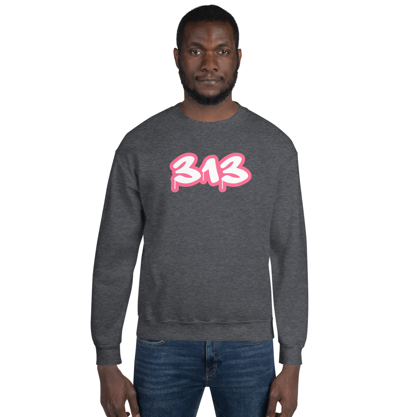 Detroit '313' Sweatshirt (Rhodochrosite Pink Tag Font) | Unisex Standard