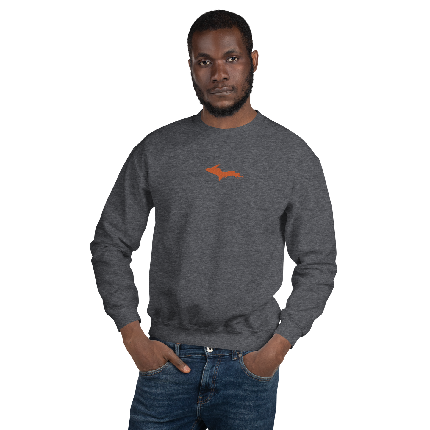 Michigan Upper Peninsula Sweatshirt (w/ Embroidered Orange UP Outline) | Unisex Standard