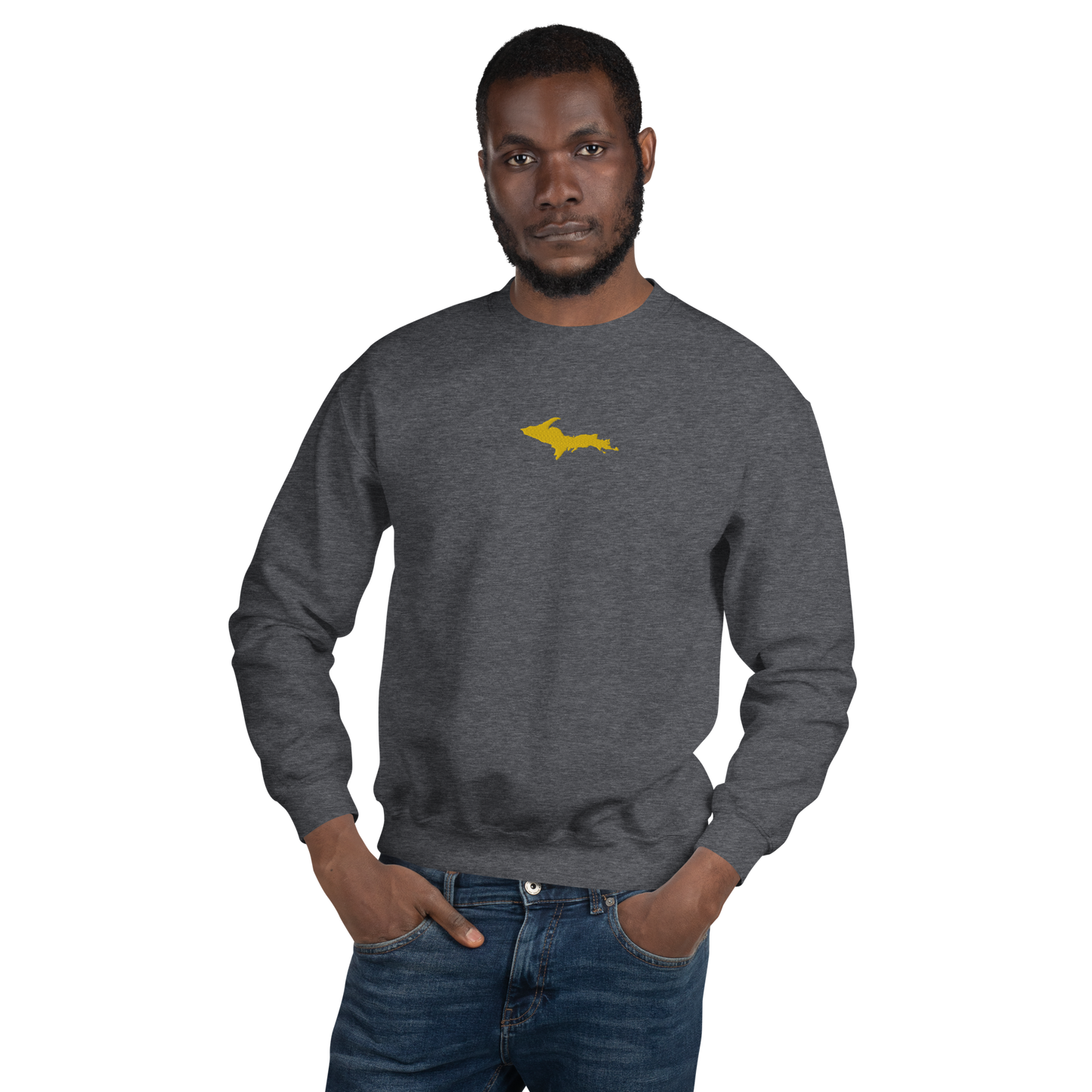 Michigan Upper Peninsula Sweatshirt (w/ Embroidered Gold UP Outline) | Unisex Standard