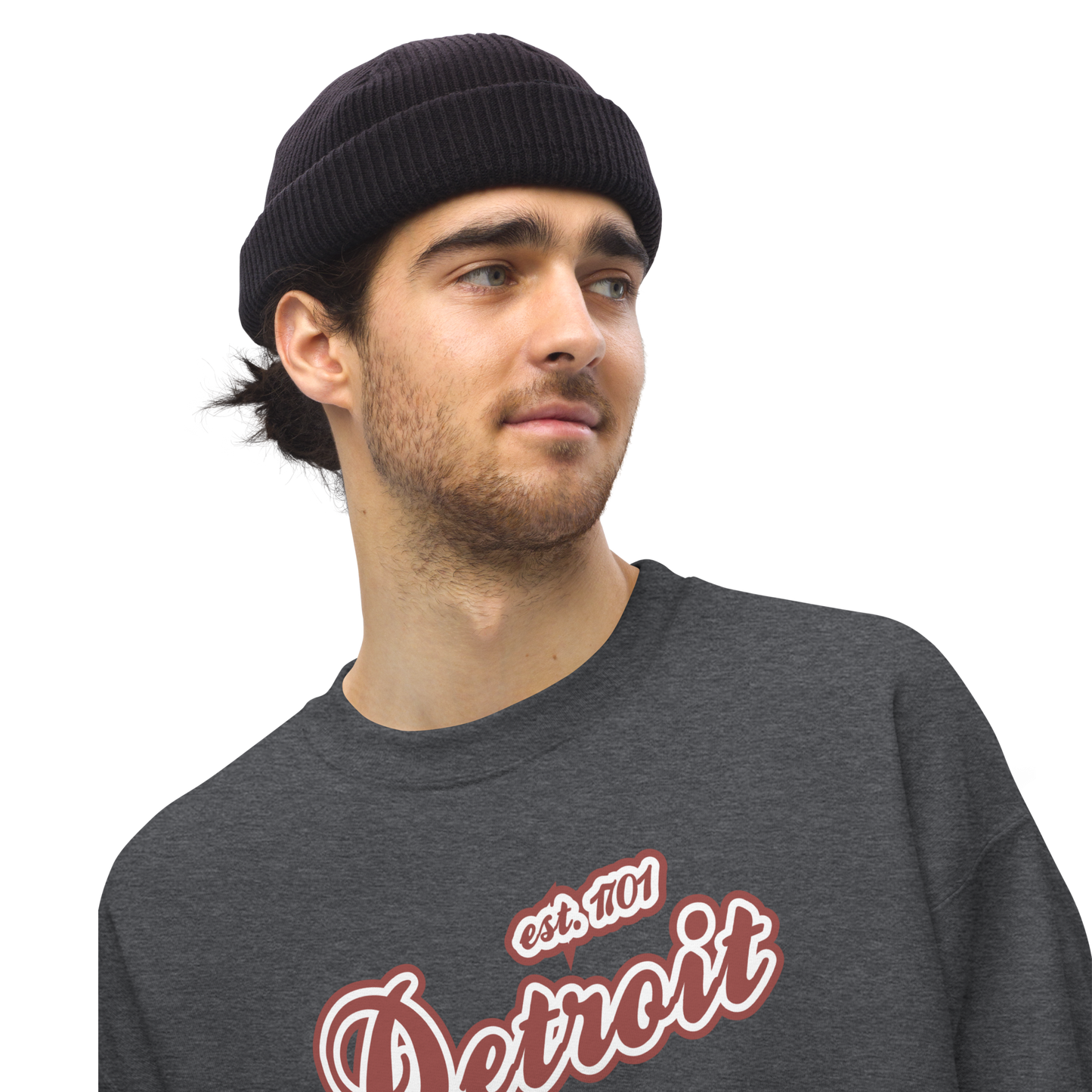 'Detroit 1701' Sweatshirt (Iron Ore Red Script Font) | Unisex Standard