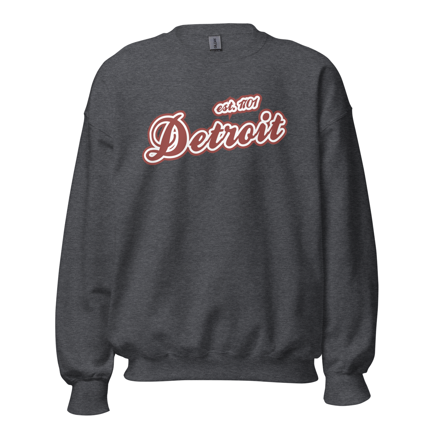 'Detroit 1701' Sweatshirt (Iron Ore Red Script Font) | Unisex Standard