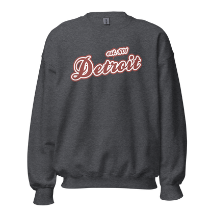 'Detroit 1701' Sweatshirt (Iron Ore Red Script Font) | Unisex Standard