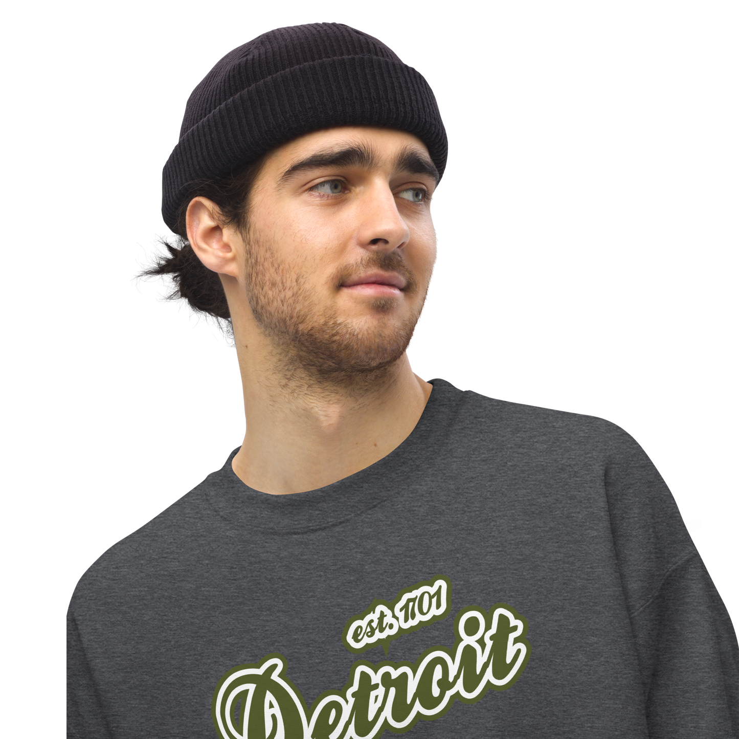 'Detroit 1701' Sweatshirt (Army Green Font) | Unisex Standard