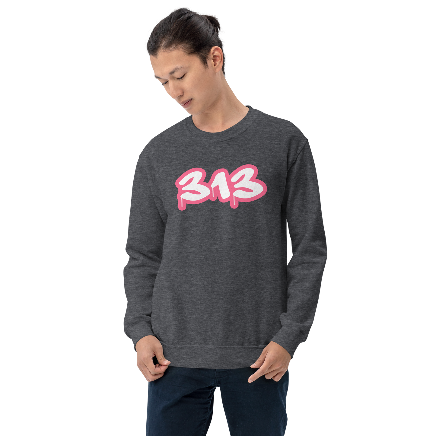 Detroit '313' Sweatshirt (Rhodochrosite Pink Tag Font) | Unisex Standard