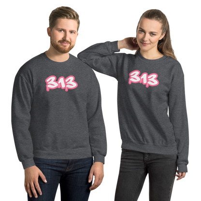 Detroit '313' Sweatshirt (Rhodochrosite Pink Tag Font) | Unisex Standard