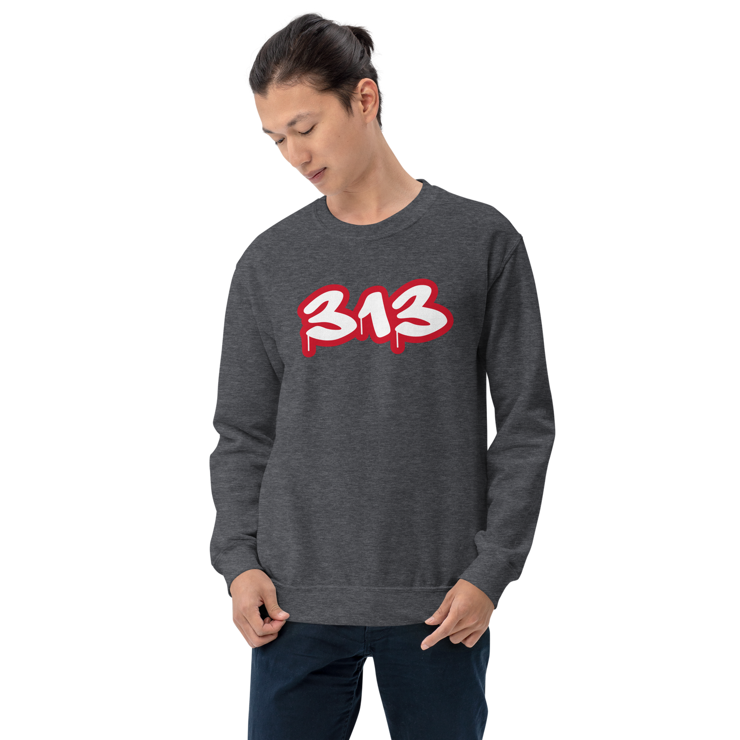 Detroit '313' Sweatshirt (Aliform Red Tag Font) | Unisex Standard