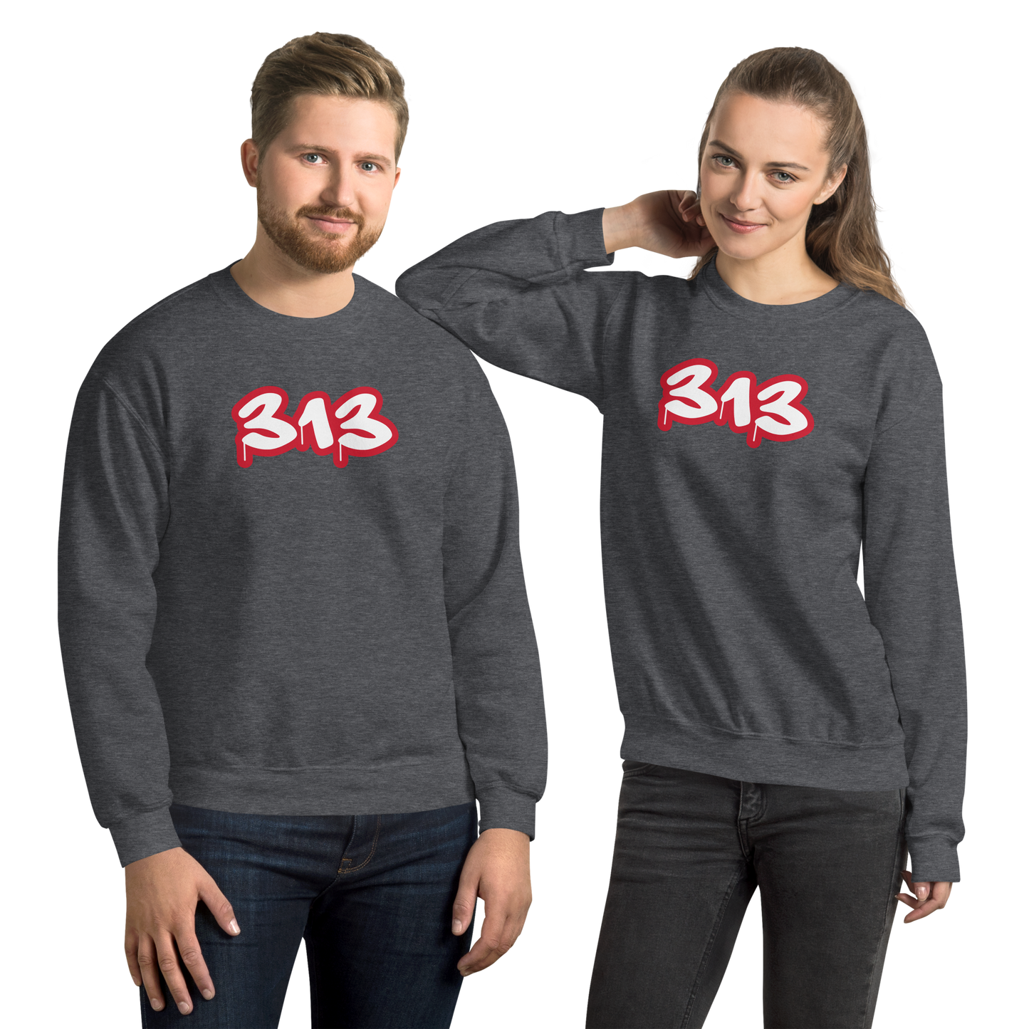 Detroit '313' Sweatshirt (Aliform Red Tag Font) | Unisex Standard