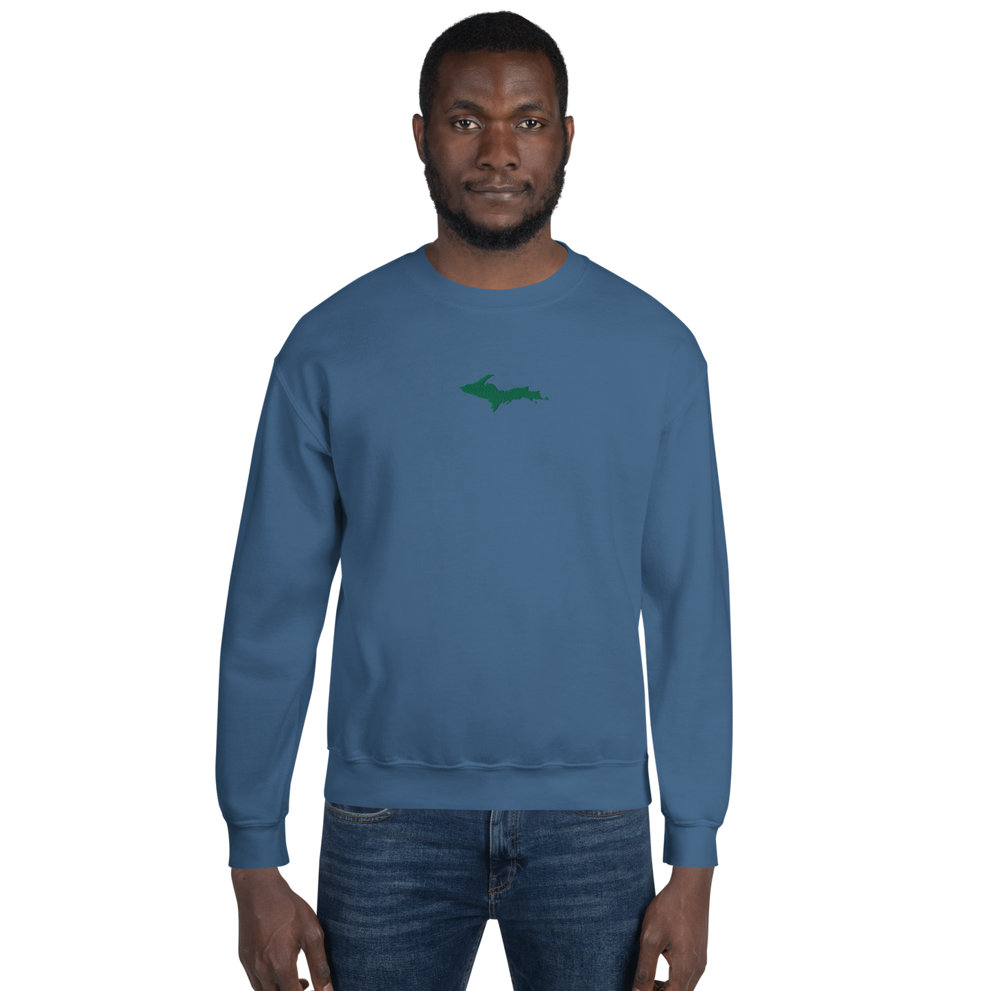 Michigan Upper Peninsula Sweatshirt (w/ Embroidered Green UP Outline) | Unisex Standard