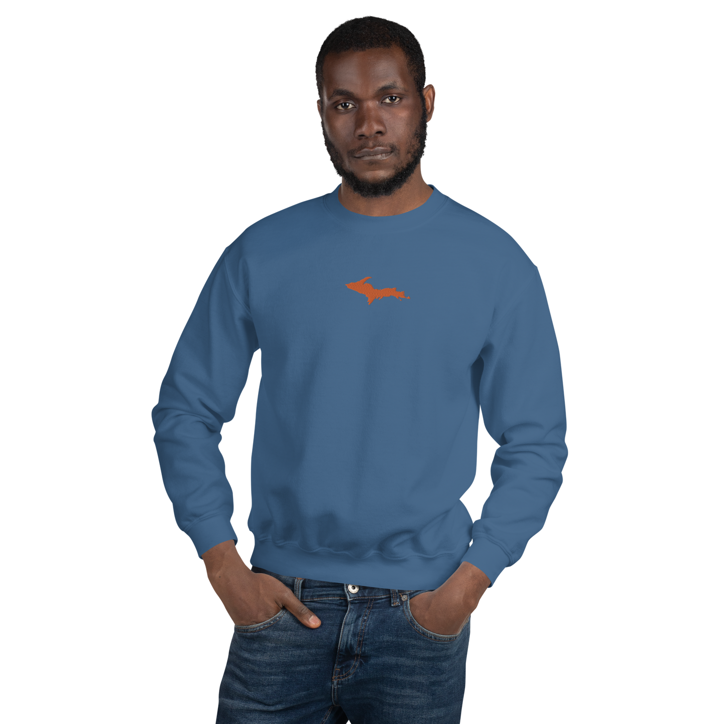 Michigan Upper Peninsula Sweatshirt (w/ Embroidered Orange UP Outline) | Unisex Standard