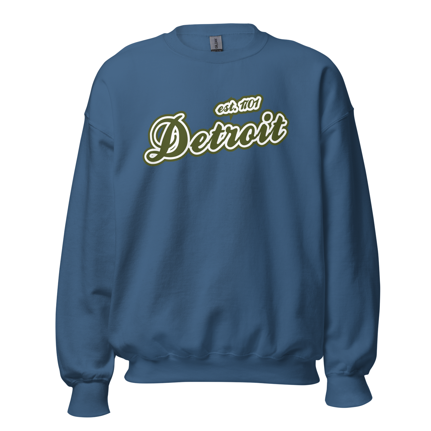 'Detroit 1701' Sweatshirt (Army Green Font) | Unisex Standard