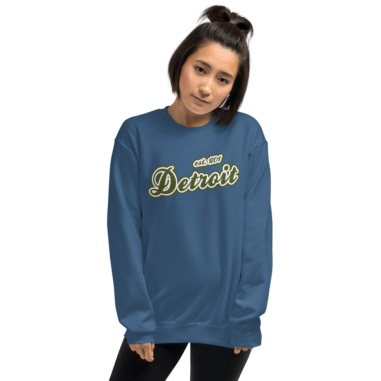 'Detroit 1701' Sweatshirt (Army Green Font) | Unisex Standard