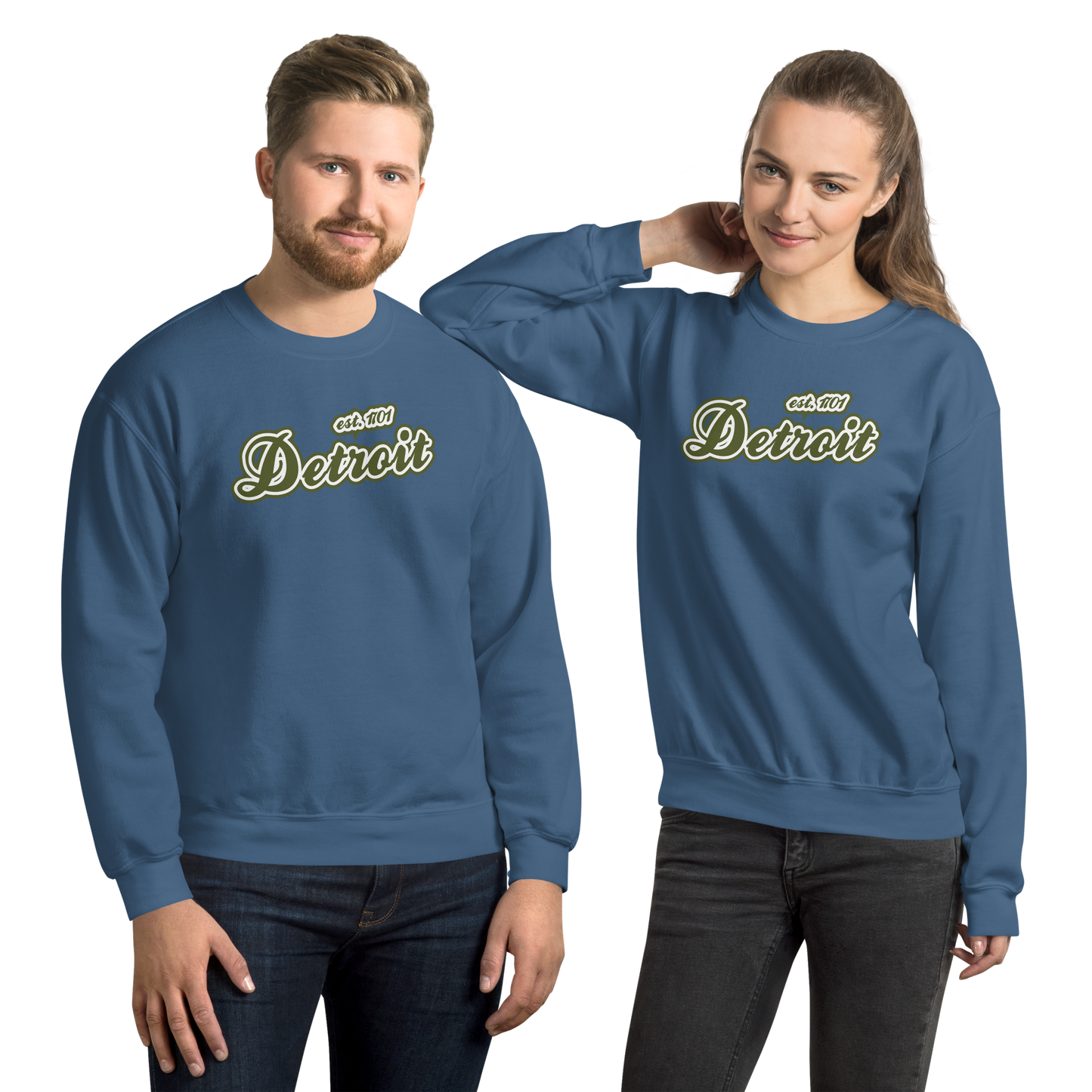 'Detroit 1701' Sweatshirt (Army Green Font) | Unisex Standard