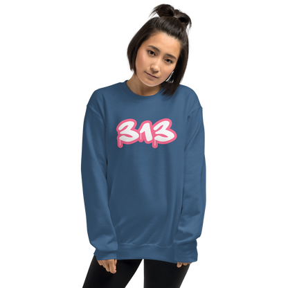 Detroit '313' Sweatshirt (Rhodochrosite Pink Tag Font) | Unisex Standard