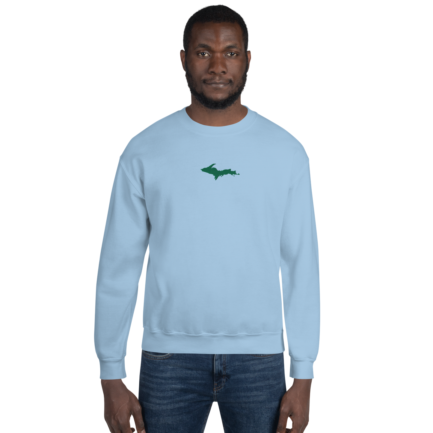 Michigan Upper Peninsula Sweatshirt (w/ Embroidered Green UP Outline) | Unisex Standard