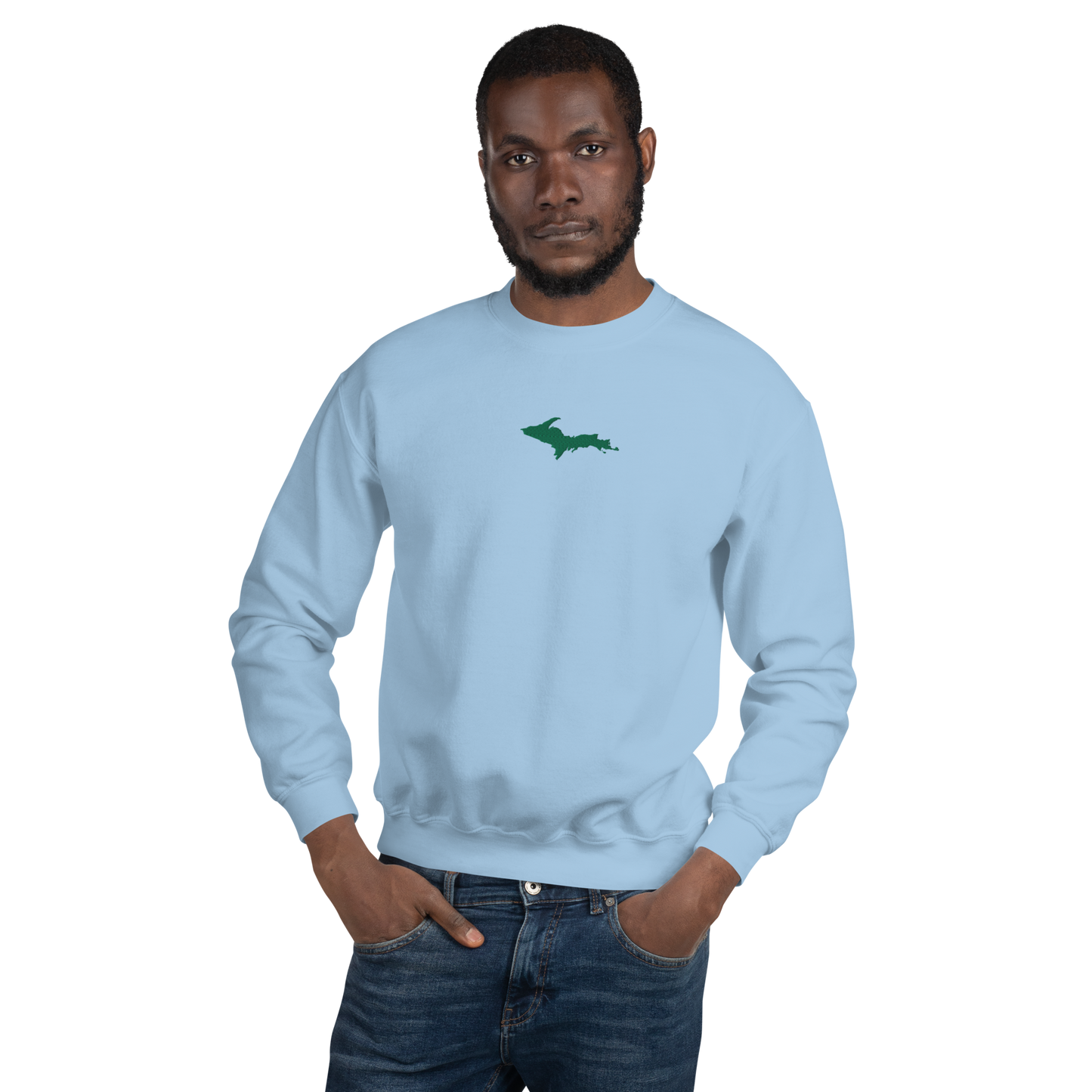 Michigan Upper Peninsula Sweatshirt (w/ Embroidered Green UP Outline) | Unisex Standard