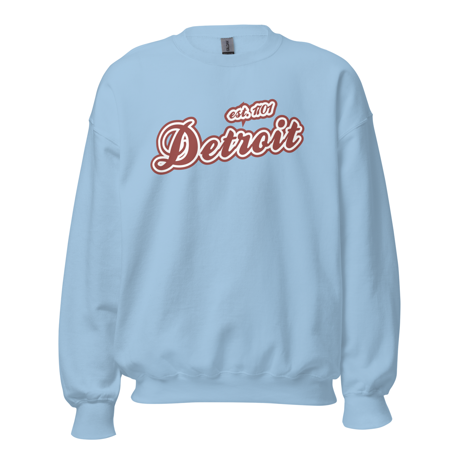 'Detroit 1701' Sweatshirt (Iron Ore Red Script Font) | Unisex Standard