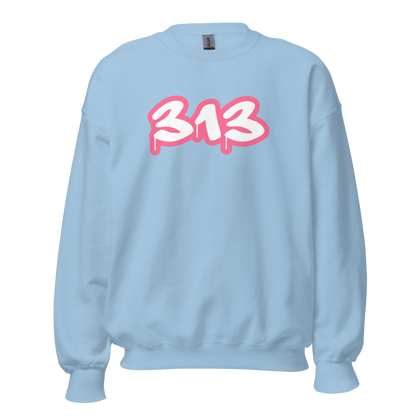 Detroit '313' Sweatshirt (Rhodochrosite Pink Tag Font) | Unisex Standard