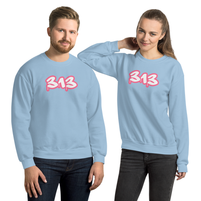 Detroit '313' Sweatshirt (Rhodochrosite Pink Tag Font) | Unisex Standard