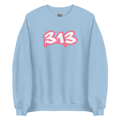 Detroit '313' Sweatshirt (Rhodochrosite Pink Tag Font) | Unisex Standard