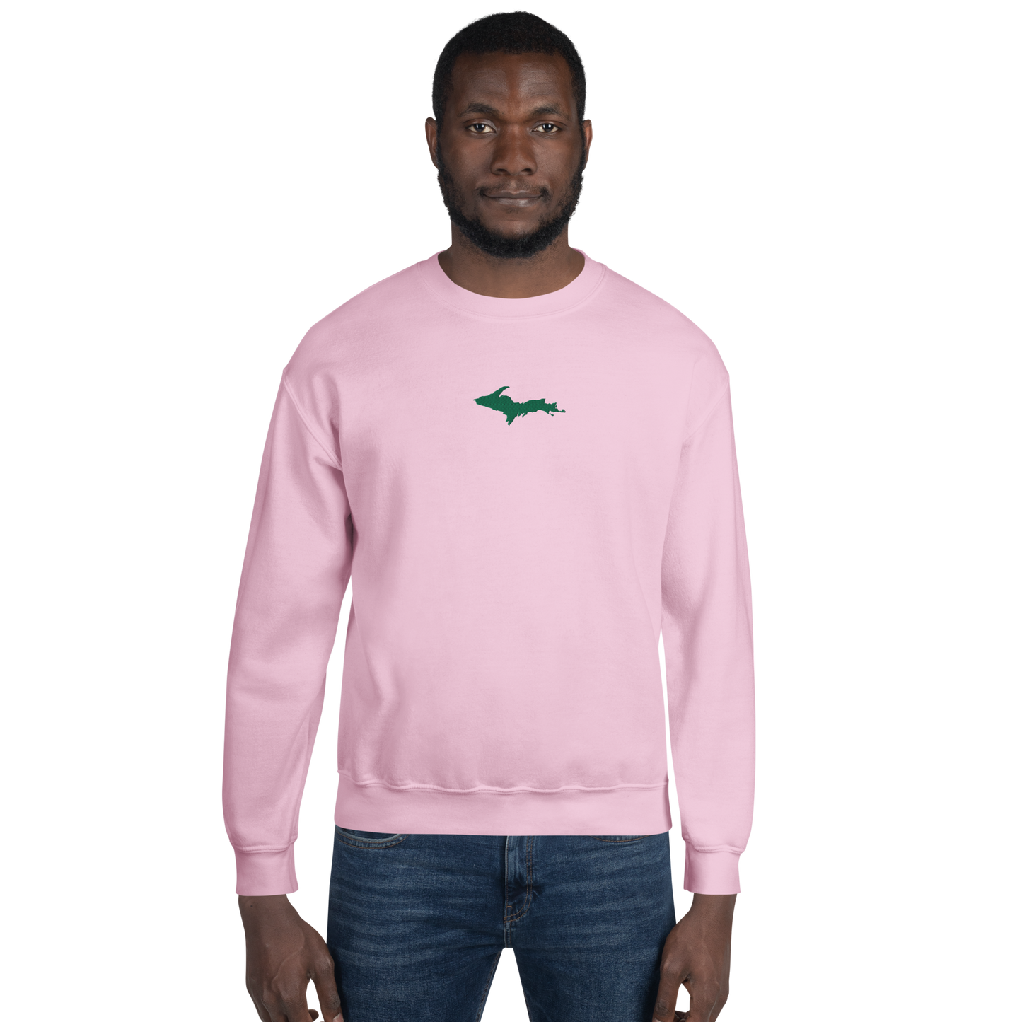 Michigan Upper Peninsula Sweatshirt (w/ Embroidered Green UP Outline) | Unisex Standard