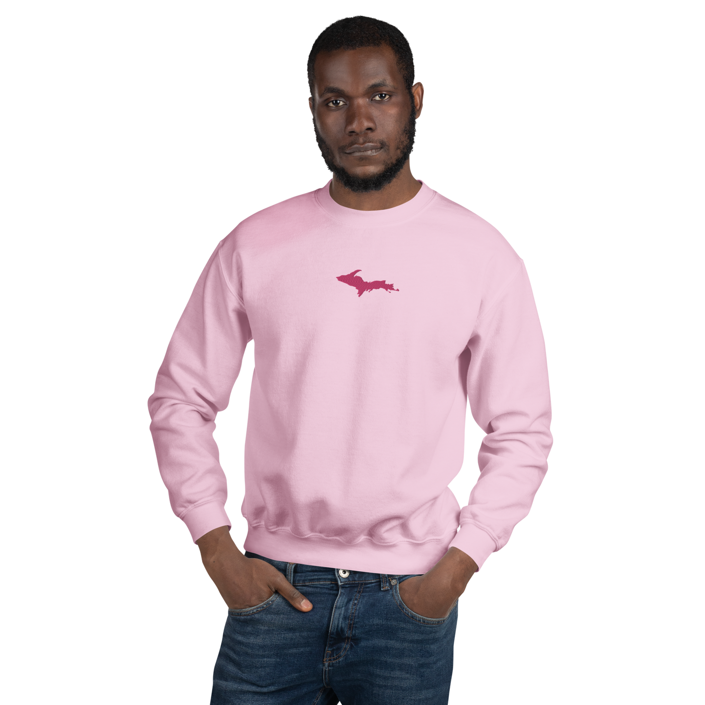 Michigan Upper Peninsula Sweatshirt (w/ Embroidered Pink UP Outline) | Unisex Standard